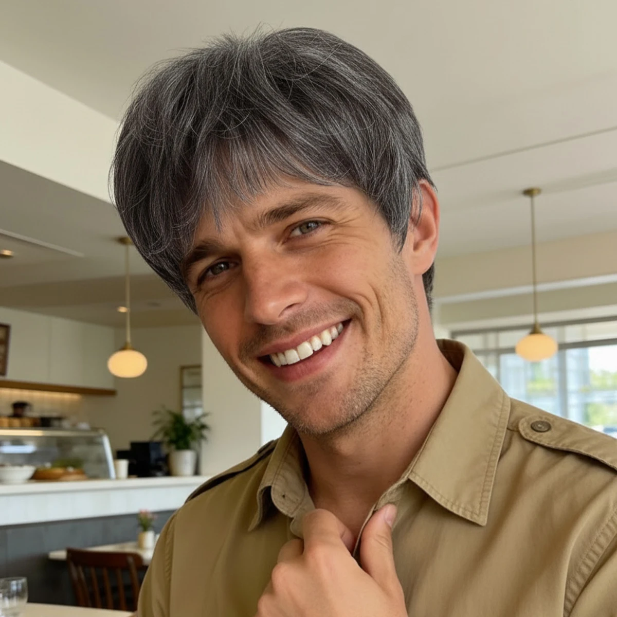 10 Inch Men’s Layered Synthetic Wig, Short Fluffy Natural Looking Wig With Bangs, Heat Resistant Glueless Male Wig For Daily Wea
