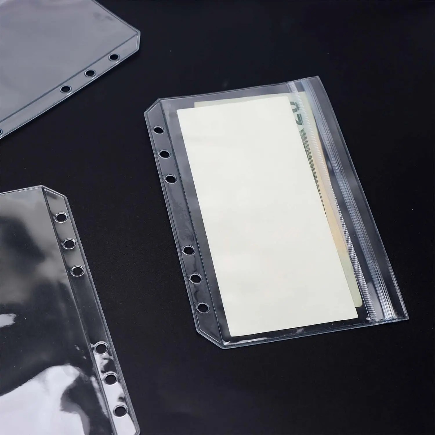 6-Pack A5 Cash Envelope File Folder Pouch Transparent PVC Material 6-Hole Double-Layer Pocket Flat-Seal Zipper Bag Compatible wi