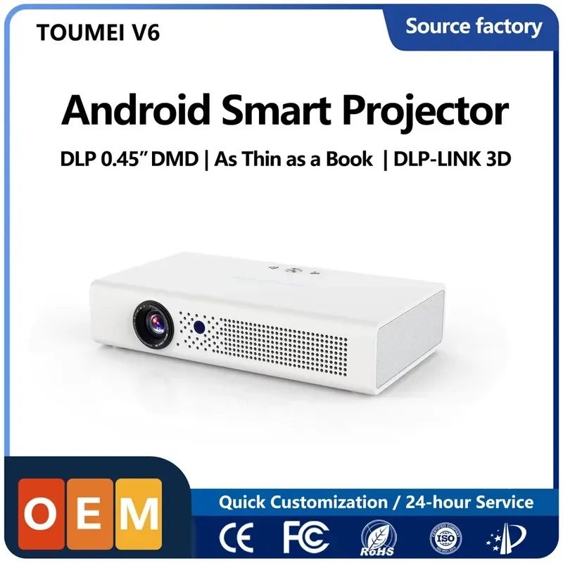 Hot Sale Smart DLP Projector V6 720P Native Android HIFI Stereo 600 Lumens Slim Portable 4K Ready 3D Ready for Education &
