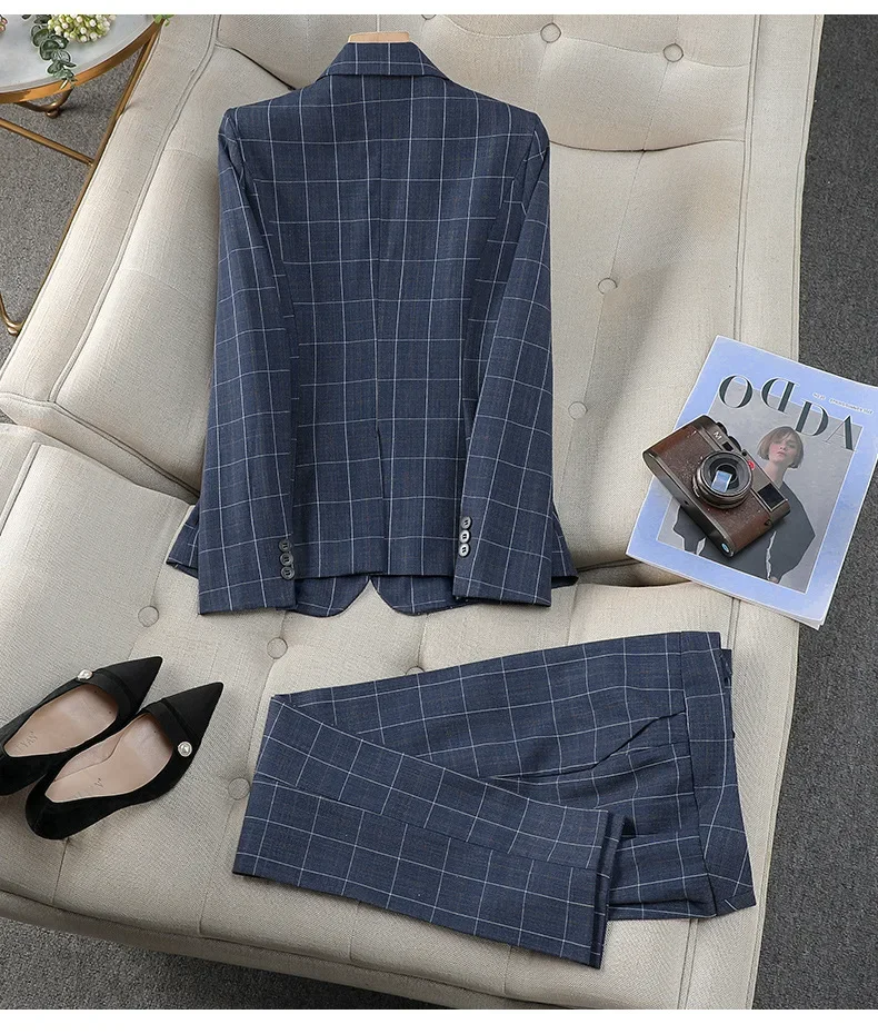 Picture 5: Plus Size Apricot Plaid Blazer Suits British Style Capable Fashionable High-end Professional Clothing OL Clothes Women Suits