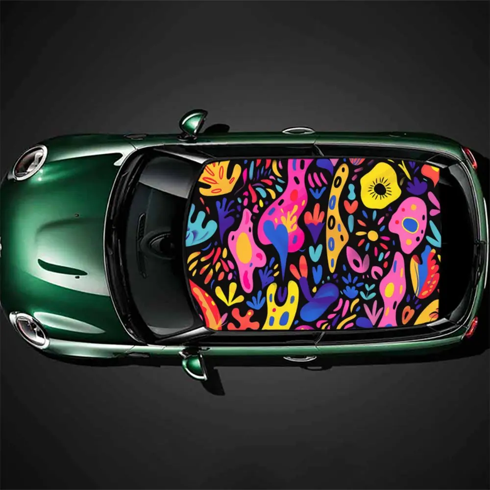 Colorful Trippy Ripple Pattern Car Roof Sticker Wrap Racing SUV Auto Accessories Packaging PVC Car Hood Graphic Decal Decoration