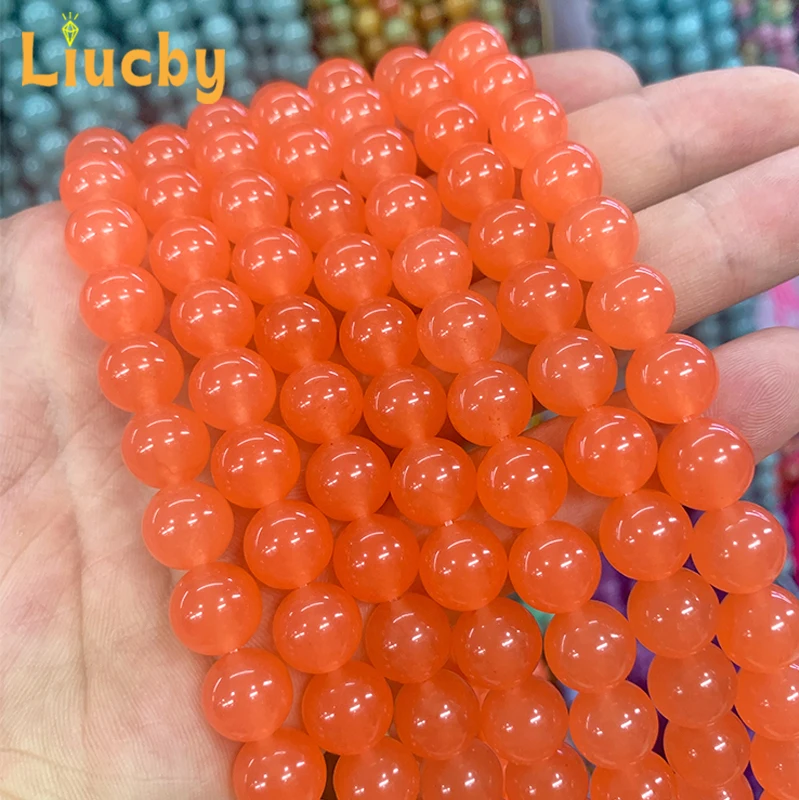 Natural Stone Orange Red Chalcedony Jades Beads For Jewelry Making DIY colour Bracelets Hoop earrings 15\