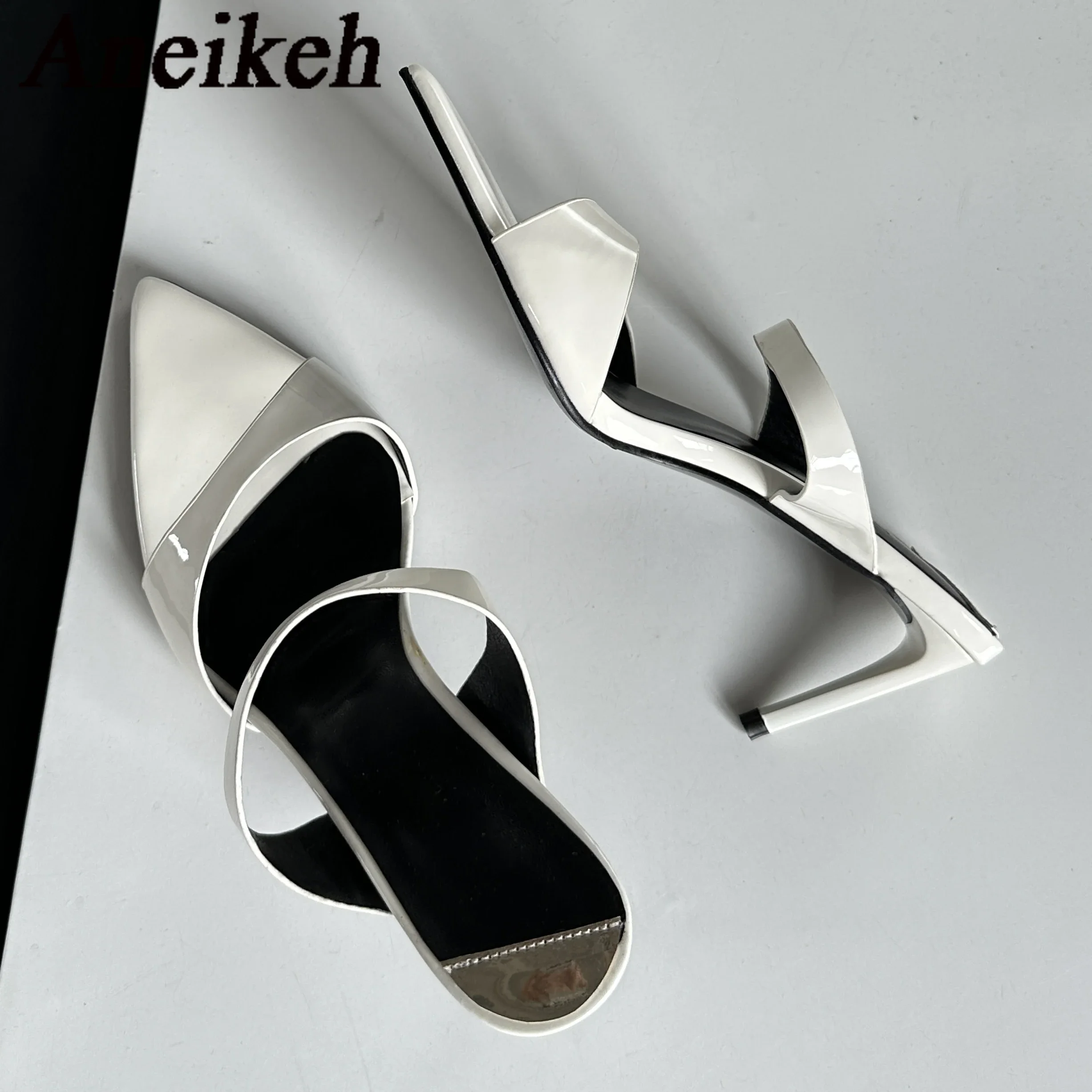 

Aneikeh/Новые женские летние пикантные шлепанцы с острым носком на тонком высоком каблуке, туфли-лодочки, однотонные сандалии на каблуке, элегантные слипоны, размер 35-40