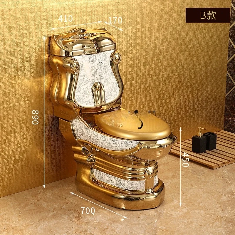 European golden toilet retro hotel relief gold creative toilet silent large diameter