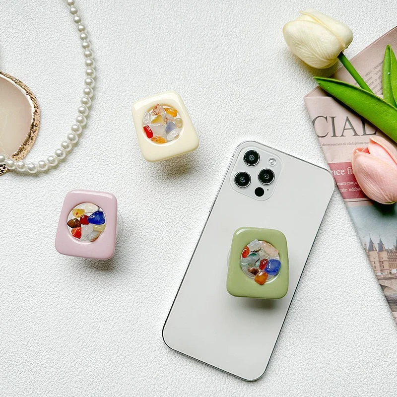 

Luxury Diamond Stone Mobile Phone Holder Stand Fold Finger Grip Bracket Accessories Socket For iPhone 15 16 17 Xiaomi