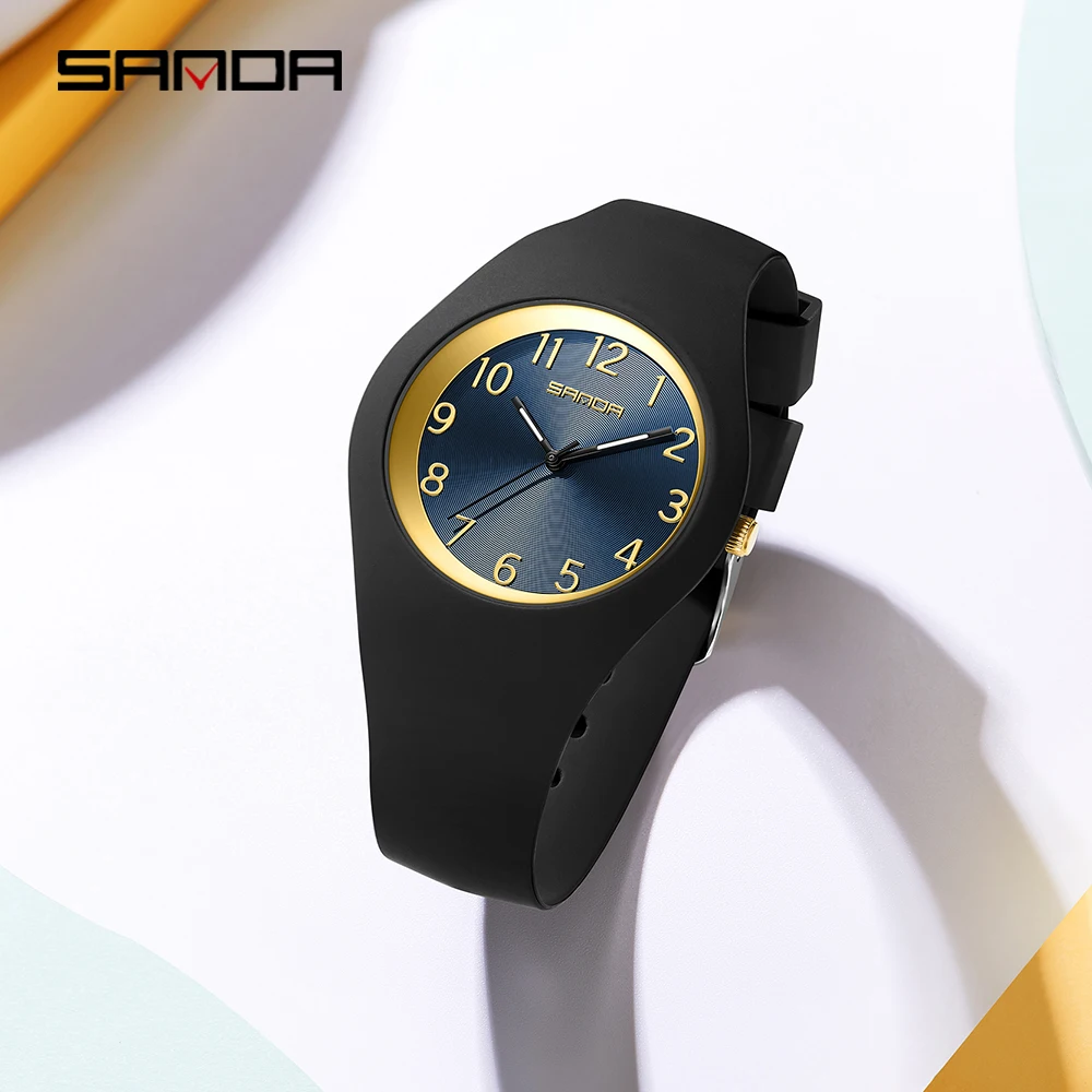 SANDA 2026 New Women's Casual Fashion Quartz Watch Waterproof White Silicone Strap Women's Clock Luxury Brand Reloj