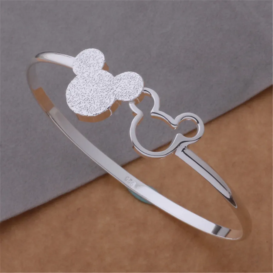 Special Offer 925 Sterling Silver Fine Frosted Mickey Bangle Bracelets For Women Fashion Party Wedding Gifts Jewelry