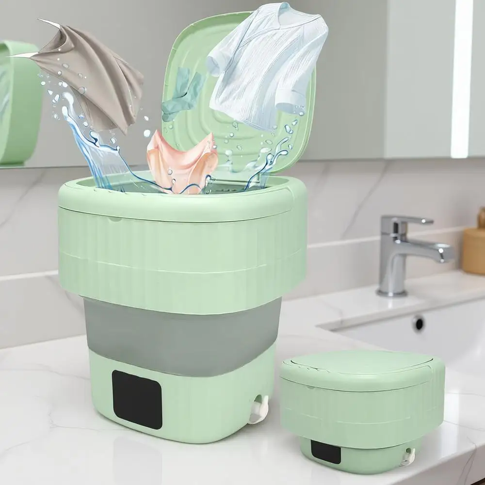 

Портативная стиральная машина, 9 л, 3 цикла, дезинфекция синим светом, идеально подходит для нижнего белья, носков, детской одежды, складная, экономит место