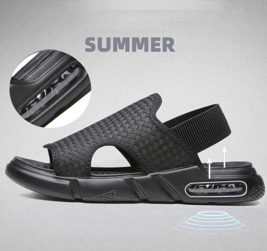 

Men Sandals 2022 New Summer Luxury Beach Air Cushioned PU Leather Sandals Lightweight Outdoor Platform Shoes Roman Male Sandal