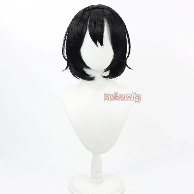 Bubuwig Synthetic Hair Okusora Ayane Cosplay Wigs Blue Archive Okusora Ayane 30cm Short Black Braided Cos Wig Heat Resistant