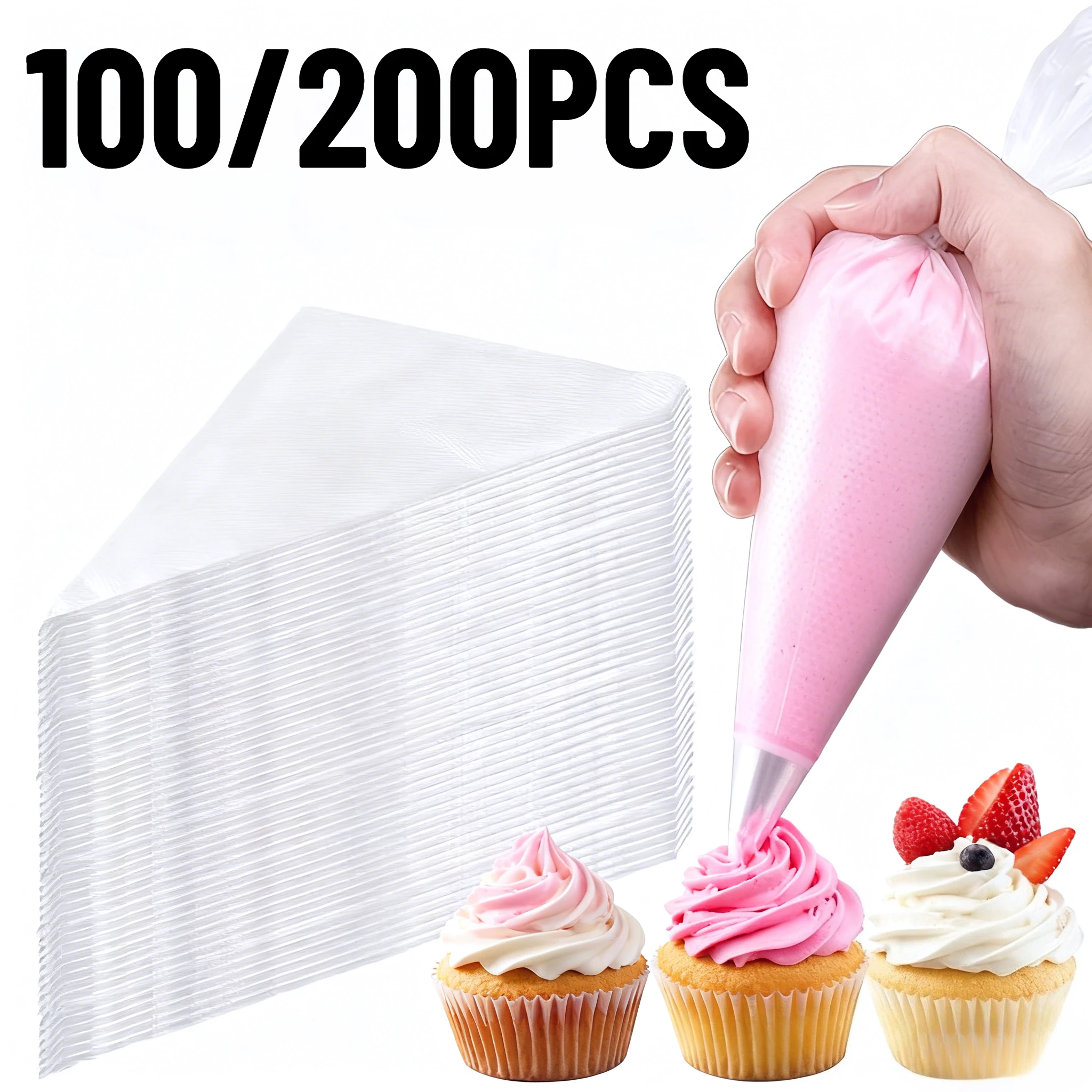 

100/200PCS Disposable Decorative Bag Transparent Frosting Pipe Bag Suitable for DIY Cake Cookies Cake Dim Sum Baking Tools