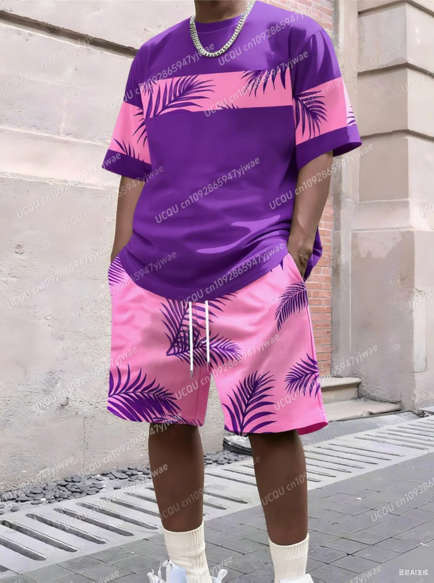 2025 Summer Hawaiian Coconut Tree Print Men's Tracksuit 2 Pieces Set Casual Sport T-Shirt Shorts Set Men's Jogging Men Clothes