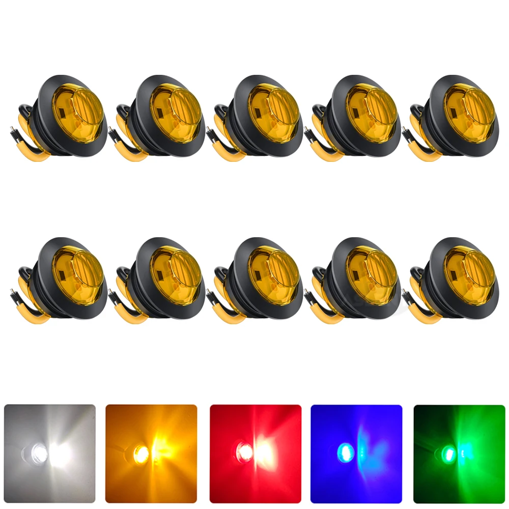 

10pcs 3LED Waterproof Side Marker Indicators Light LED 12V Bullet Lamp Mini 3/4" for Truck Trailer Tail Clearance Lights 12V-24V