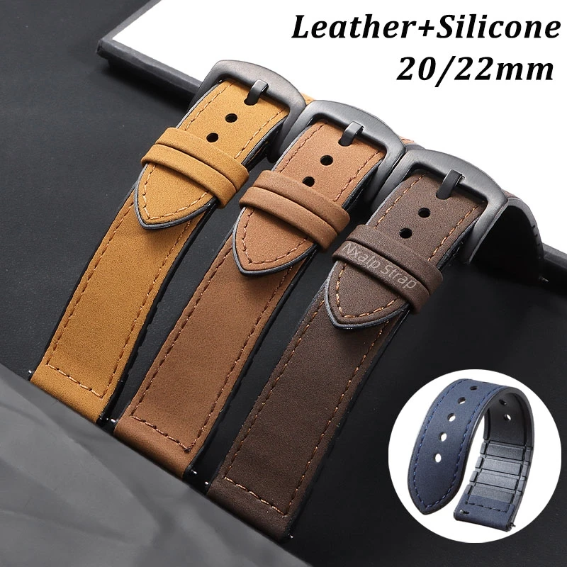 Leather Silicone Strap 22mm 20mm for Seiko for Omega Watchband Quick Release Bands Men Women Sports Wristband for Samsung Galaxy