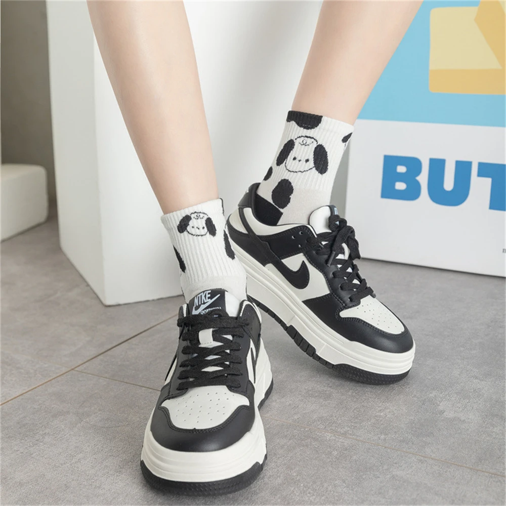 Ins New Black White Animal Panda Footprint Puppy Kitten Bear Unisex Mid Tube Soft Cotton Korean Cute Cartoon Japanese Streetwear