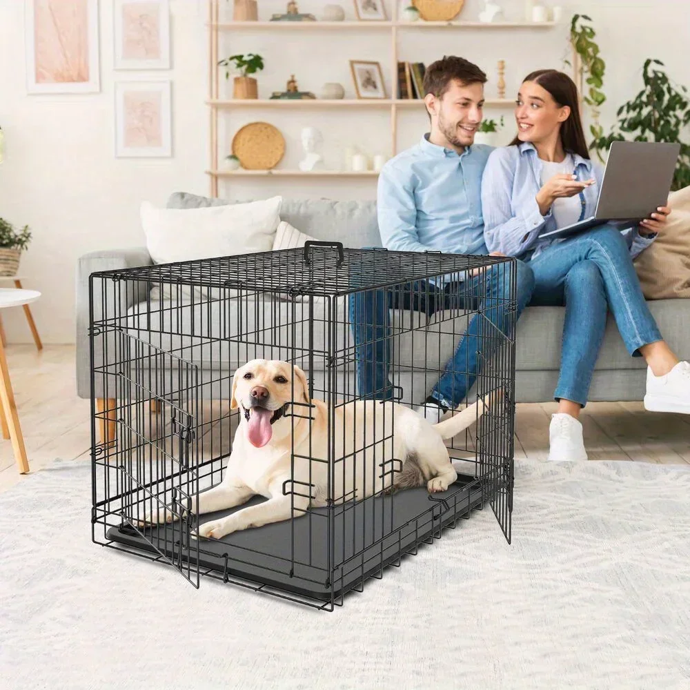 

2PCS 36-inch dog cage Folding pet cage 2 doors indoor pet house with tray