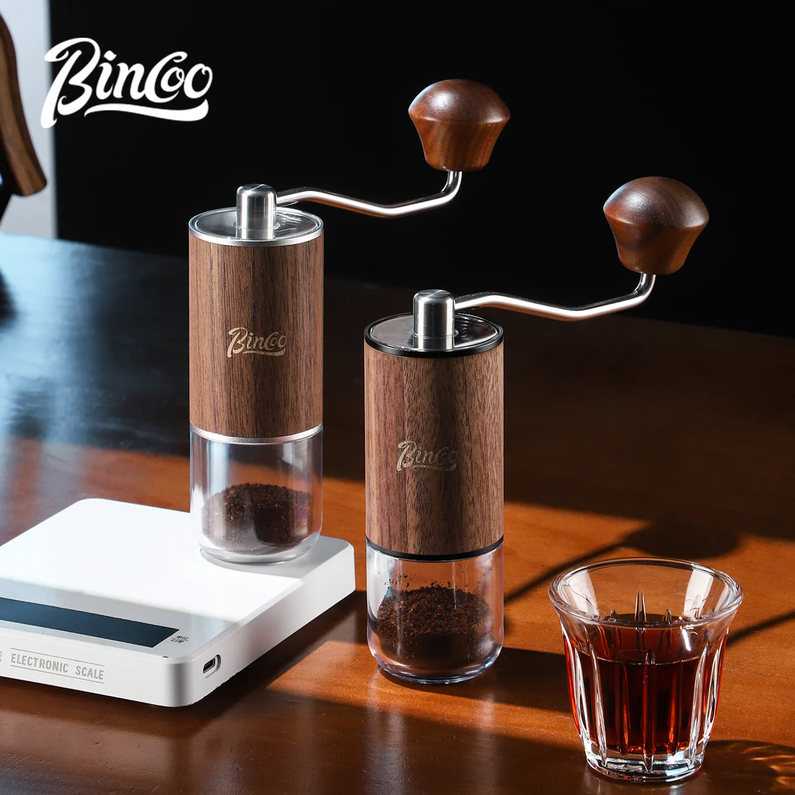 

BINCOO Coffee Bean Grinder Portable Wood Grain Stainless Steel Crank Hand Hand Coffee Grinder CNC 6 Stars Kitchen Tool Grinders
