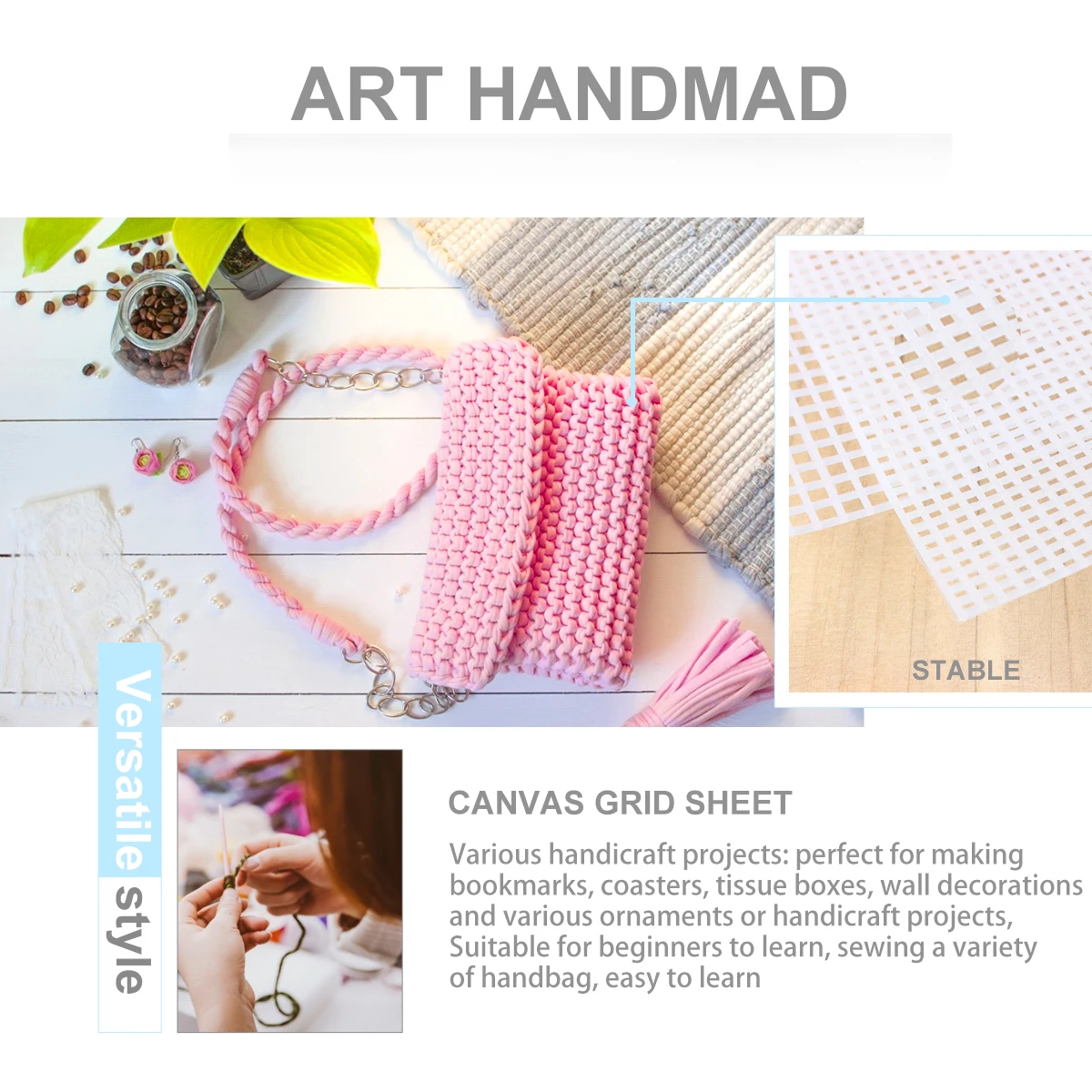 

3 pcs Plastic Canvas Sheets Embroidery Fabric Squares White DIY Cross Stitch Mesh Lightweight Storage Sewing Accessories Art