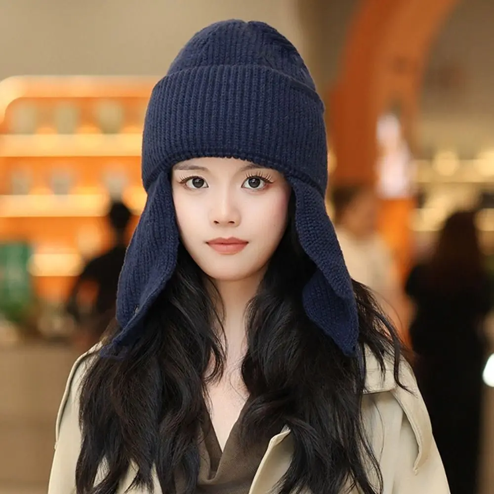 

Fashion Warm Winter Hat Knitted Windproof Earflap Caps Casual Thick Ear Protection Cap Women