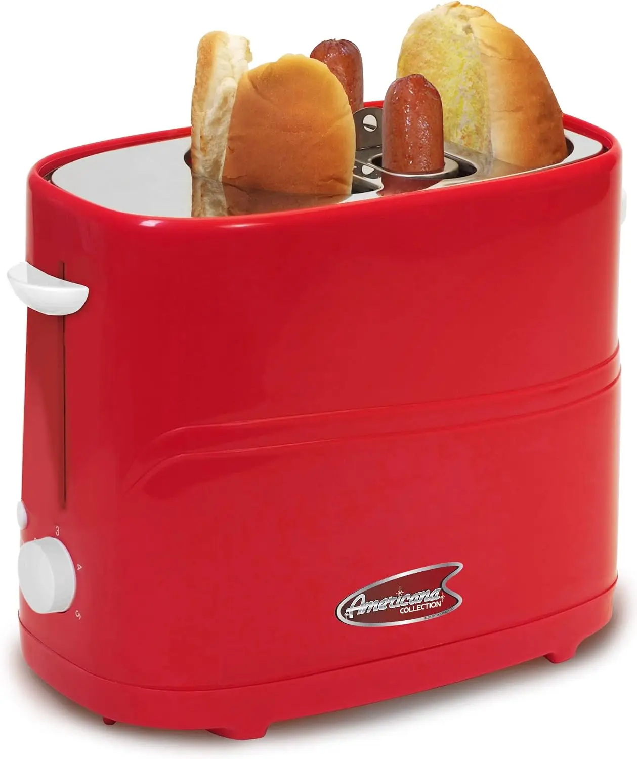 

Retro Pop-Up Hot Dog and Bun Toaster with Tongs, 2 Slice, Red - Cooks Veggie Links and Sausages