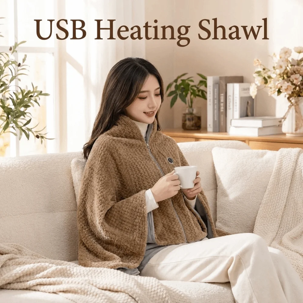 Multi-purpose Washable USB Heating Shawl USB Powered Portable Thermal Blankets Soft Fabric 3 Heated Level Electric Shawl Car Use