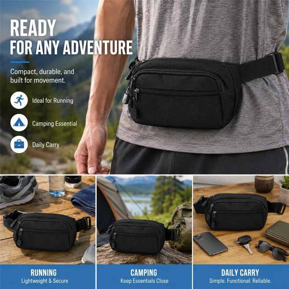 Wasserdichte Sporttasche für Herren mit großem Fassungsvermögen – Möglichkeit als Hüfttasche, Brusttasche, Umhängetasche, ideal zum Laufen, Camping, täglichen Tragen – Detail 2