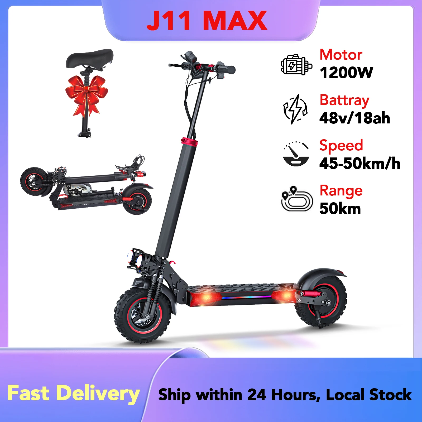 Image of FREEBOY J11MAX Elektroroller mit Sitz 1200W 48V18Ah 45KM/H 50KM Reichweite 11'' Offroad-Reifen Tragbarer Klapp-E-Scooter für Erwachsene