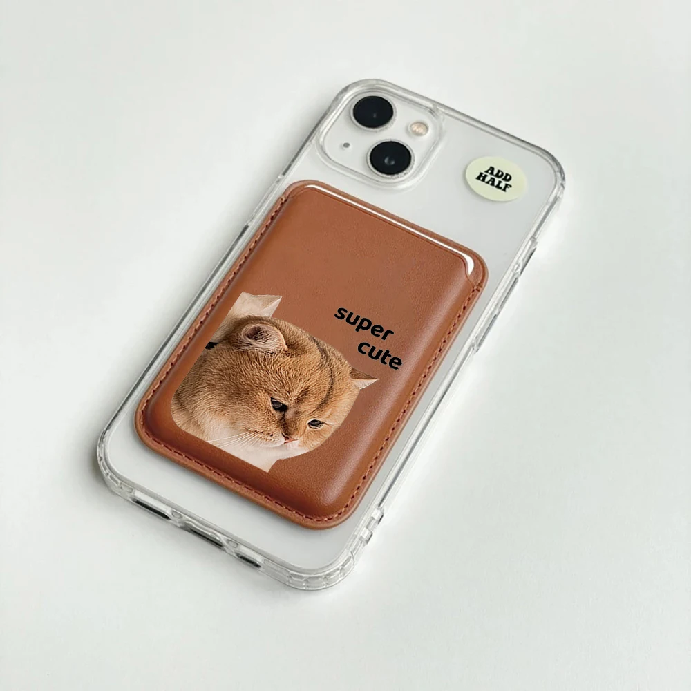 Niedliches Kätzchen-Leder-Kartenetui für Paare, Handy-Kartenhalter für Magnetische Hüllen, Geeignet für alle iPhone Magsafe Karten-Handy-Rückseiten-Taschen – Detail 2