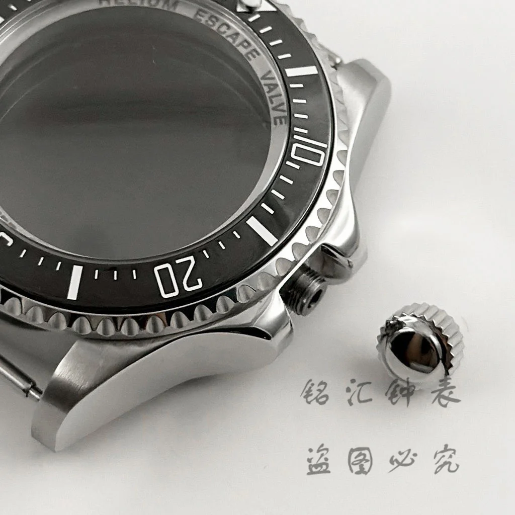 44MM SEA Big Black Ceramic Bezel Silver DEEP Homage Sapphire Crystal Watch Case Fit NH34 NH35 NH36 4R35 4R36 NH38 NH39 Movement
