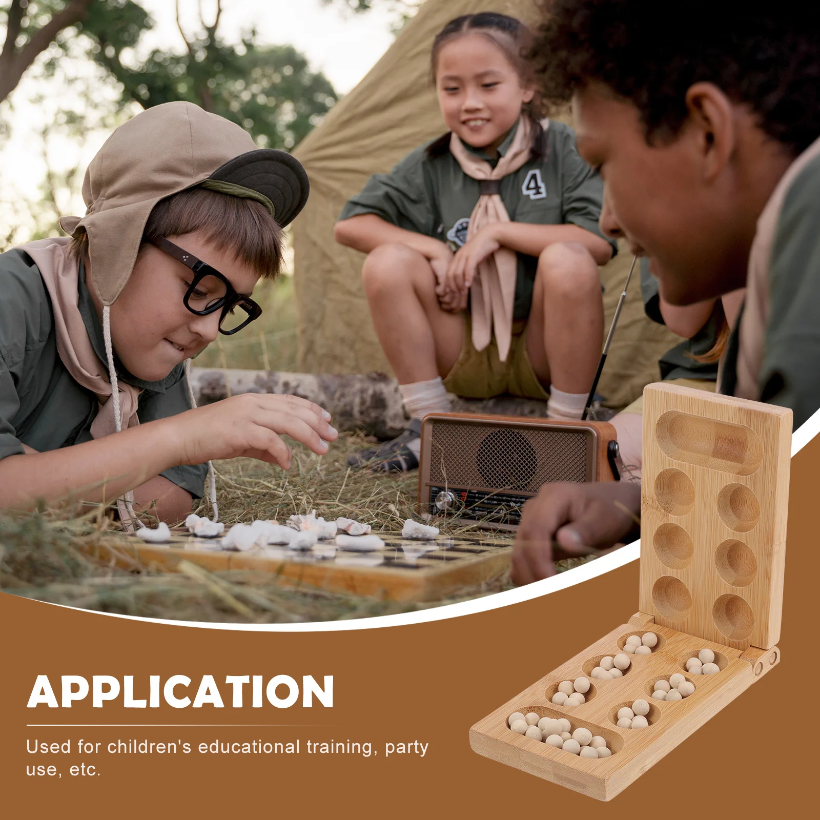 Mancala – jeu d'échecs pliable en bambou, 1 pièce, pour un rangement facile, entraînement au jeu éducatif léger