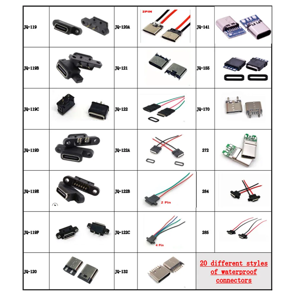 20 Models 2Pin 8pin 16pin 4pin Micro USB jack socket charging port connector for Waterproof High Current Fast Charging Port Jack