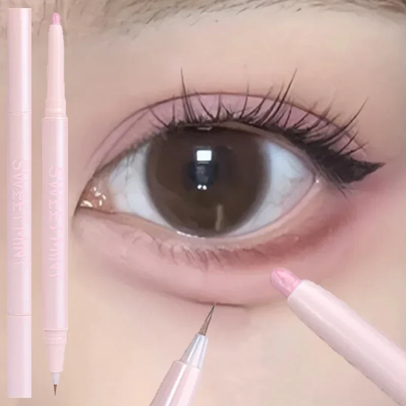 Penna per baco da seta sdraiata rosa opaco a doppia testa Matita per eyeliner con ombretto glitter schiarente naturale a lunga durata Cosmetico