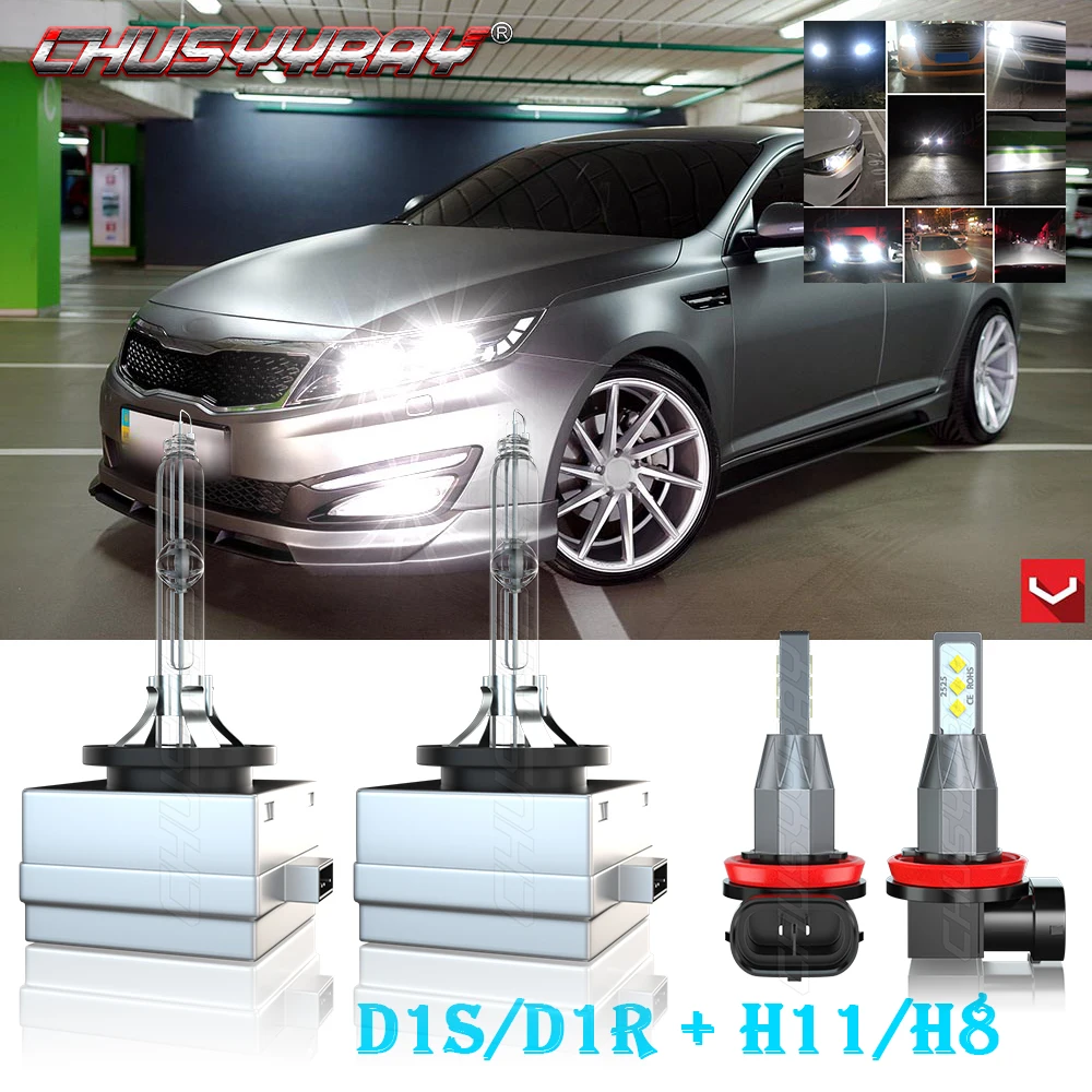 

Фары головного света CHUSYYRAY, совместимые с Kia Optima 2011 2012 2013 D1S + H11 HID, дальний/ближний свет + противотуманные технические характеристики, комплект ламп 4x, Автомобильные фары