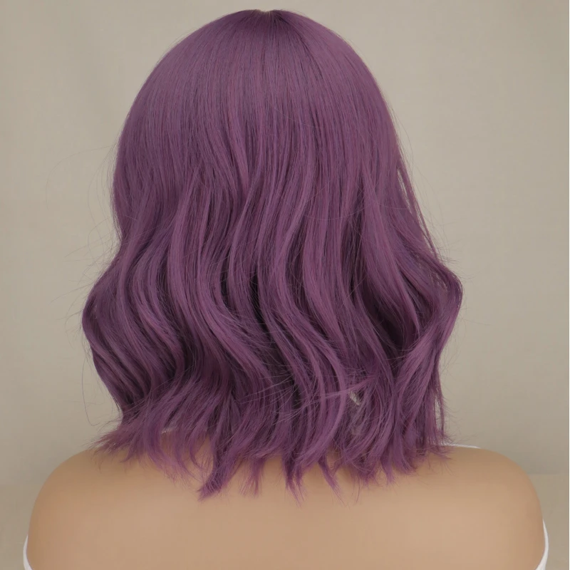 Women Natural Synthetic Purple Short Curly Wigs with Hair Bangs for Women Heat Resistant Look Full Hair Wigs Grils