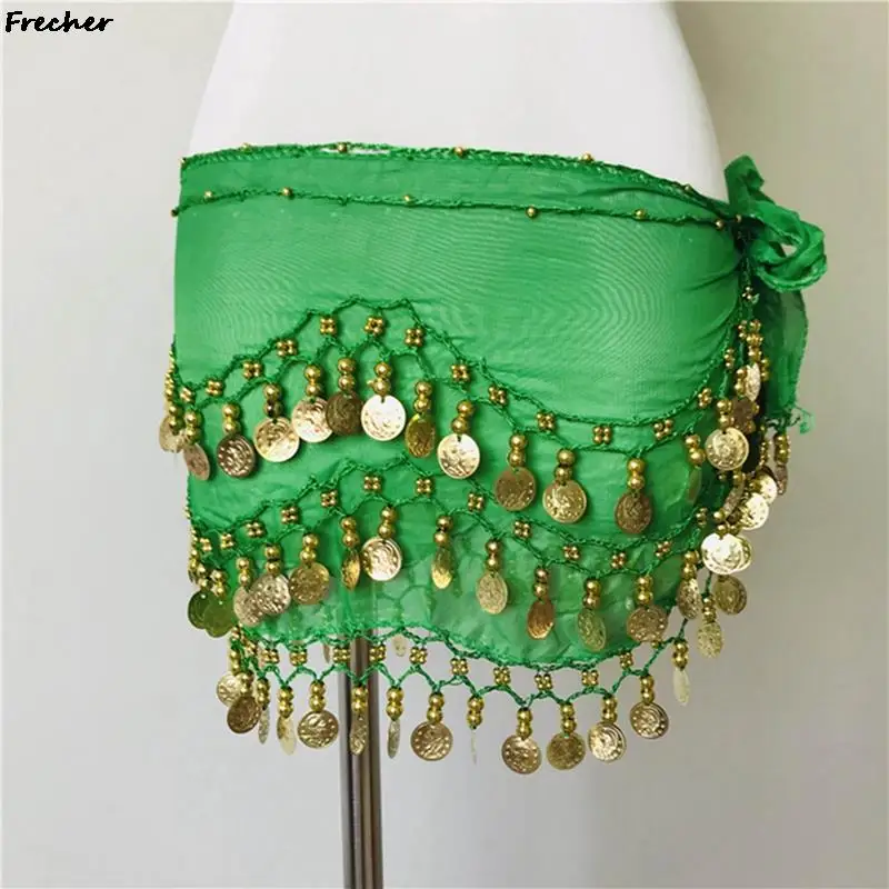 Gold Belt Skirt Women Belly Dance Waist Chain Chiffon Indian Dance Practice Performance Hip Skirts Three-Layer Sexy Clubwear