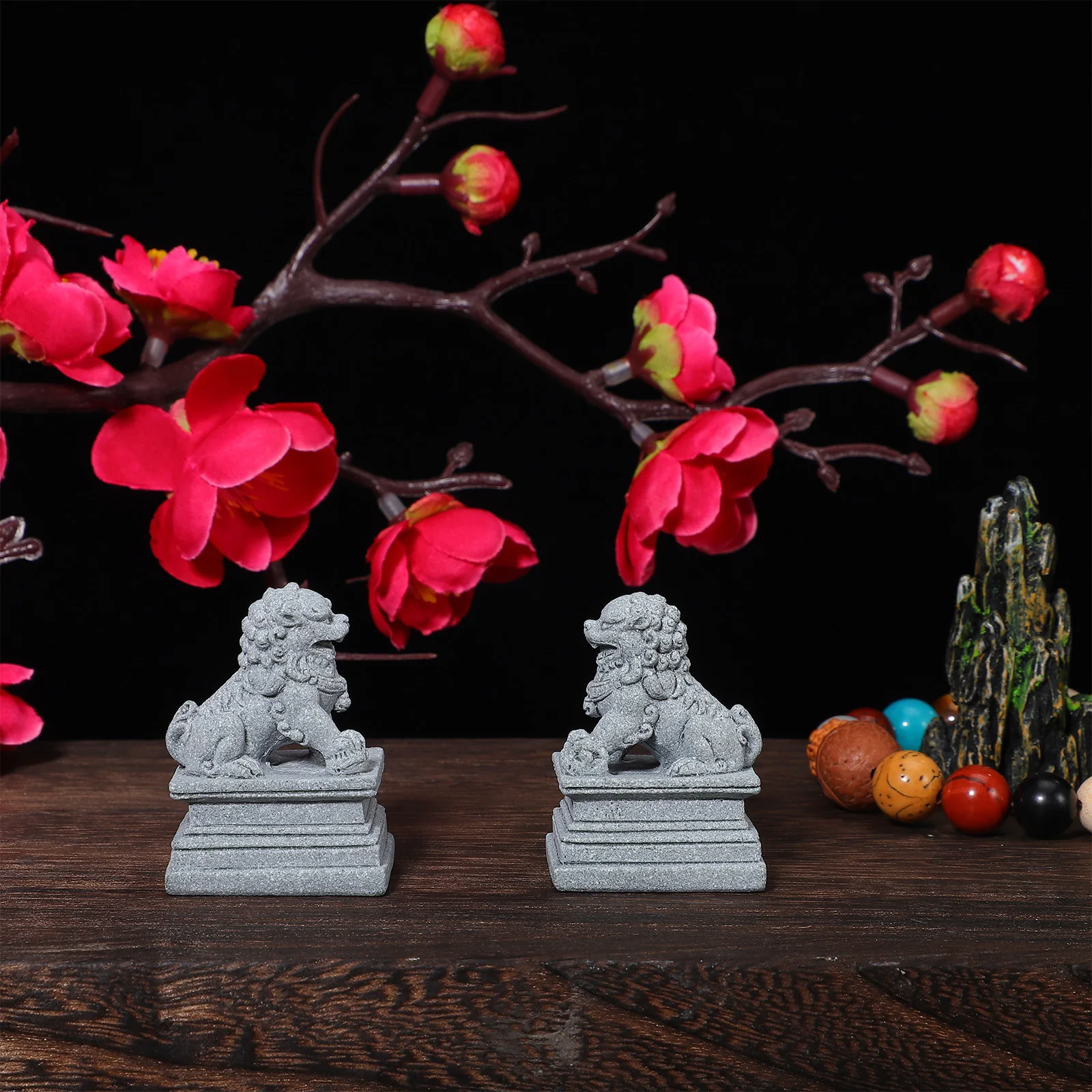 

2pcs Little Ornament Sandstone Figurines Mini Chinese Outdoor Ornaments Small Size Pair Garden Micro Landscape