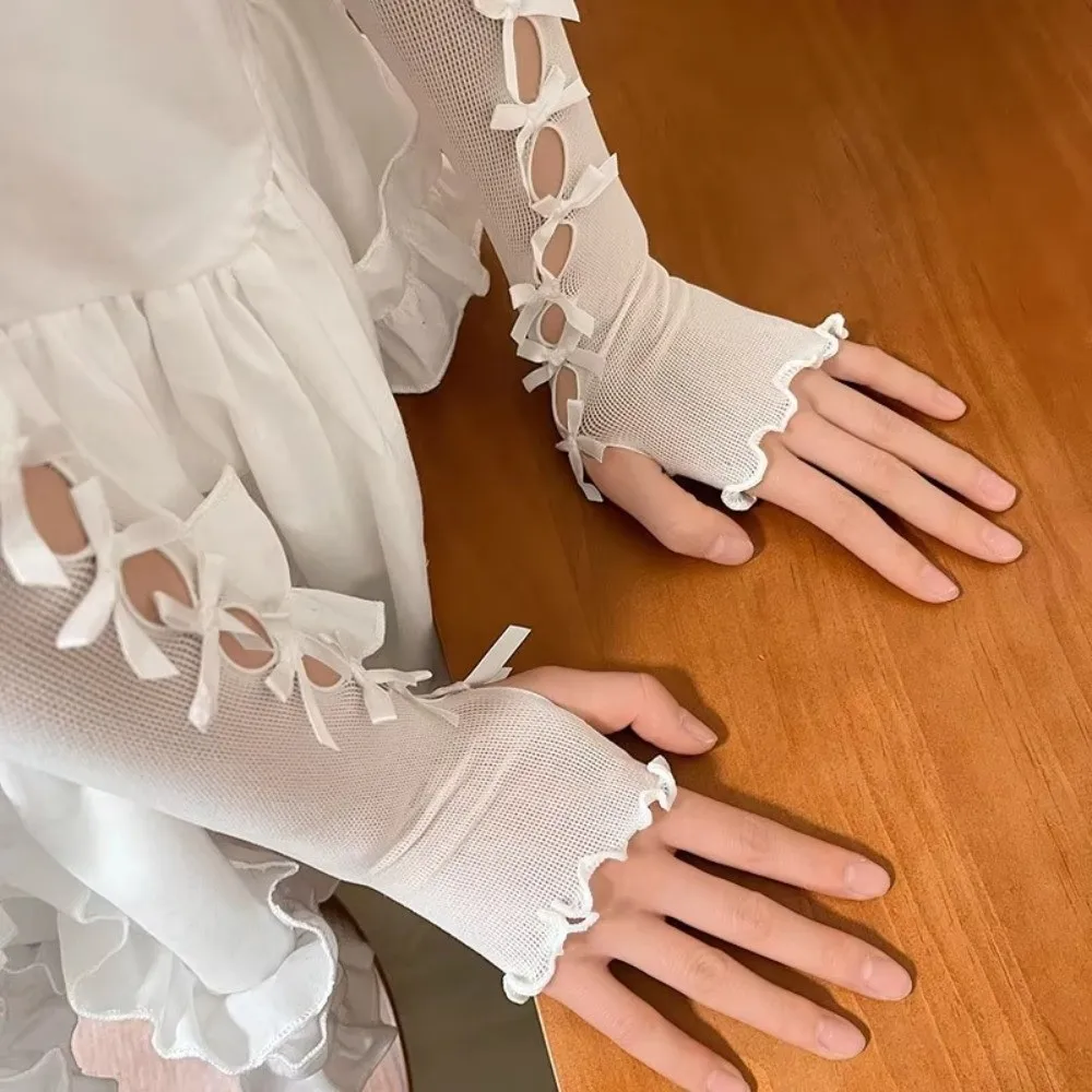 Sweety Lace Mesh Fingerless Long Gloves Flower Thin Lace Gloves Hollow Out Elastic Cosplay Gloves For Women Summer