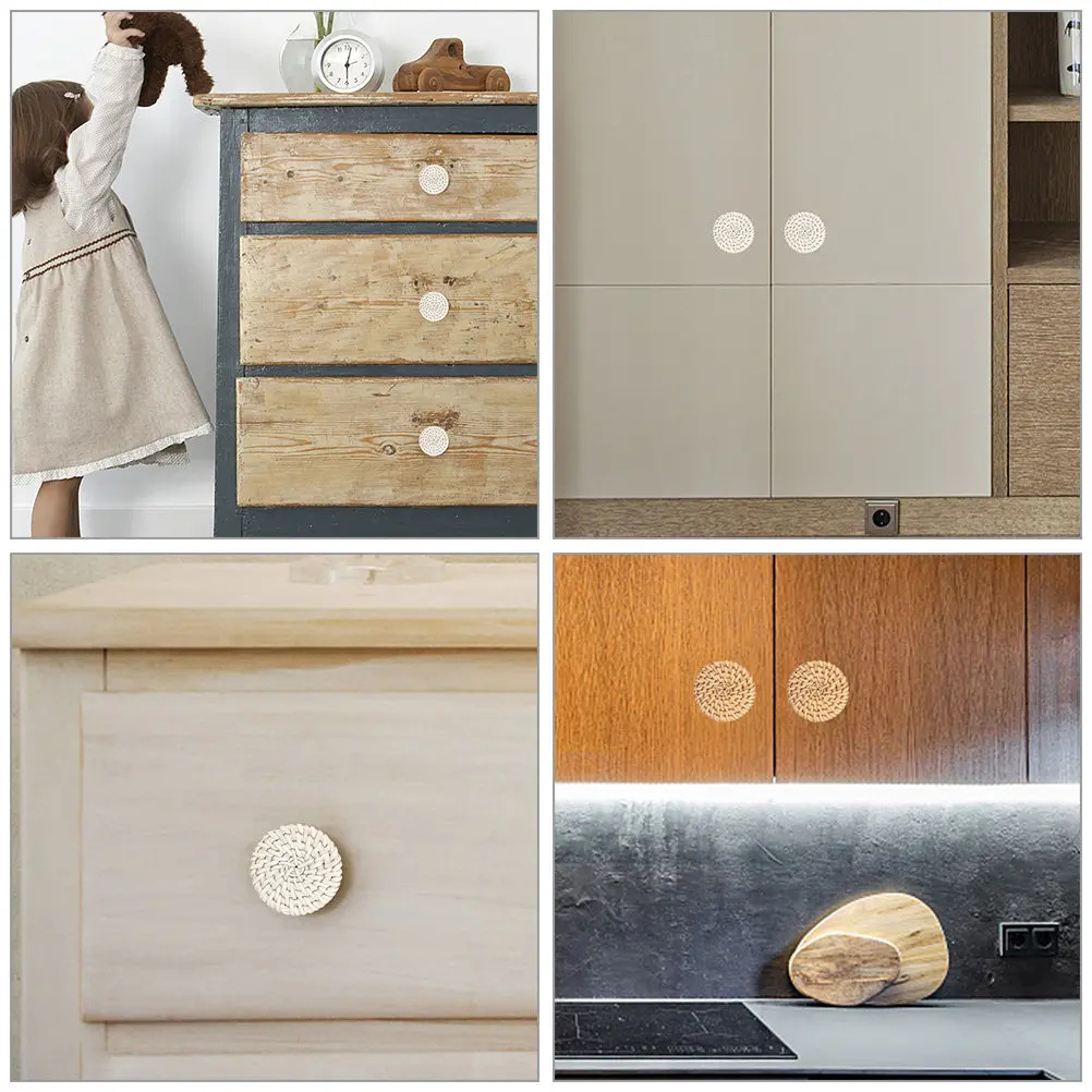 

Набор из 6 деревянных ручек-кнопок из ротанга для ящиков, комодов, шкафов, мебельные ручки в богемном стиле, декоративные ручки для гардероба и шкафов