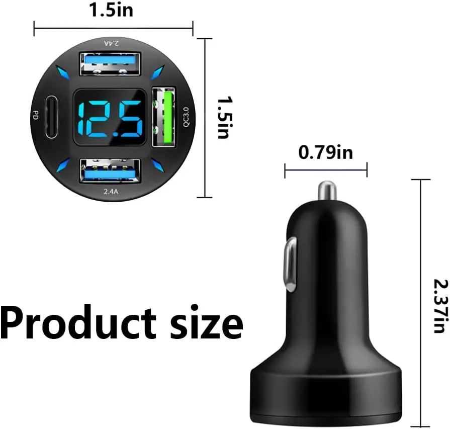 Auto ladegerät 66w supers chn elles Laden mit USB PD & QC 3.0(Voltmeter & LED-Leuchten) universelle Schnell ladung für 12-24V Auto Zigarette lig