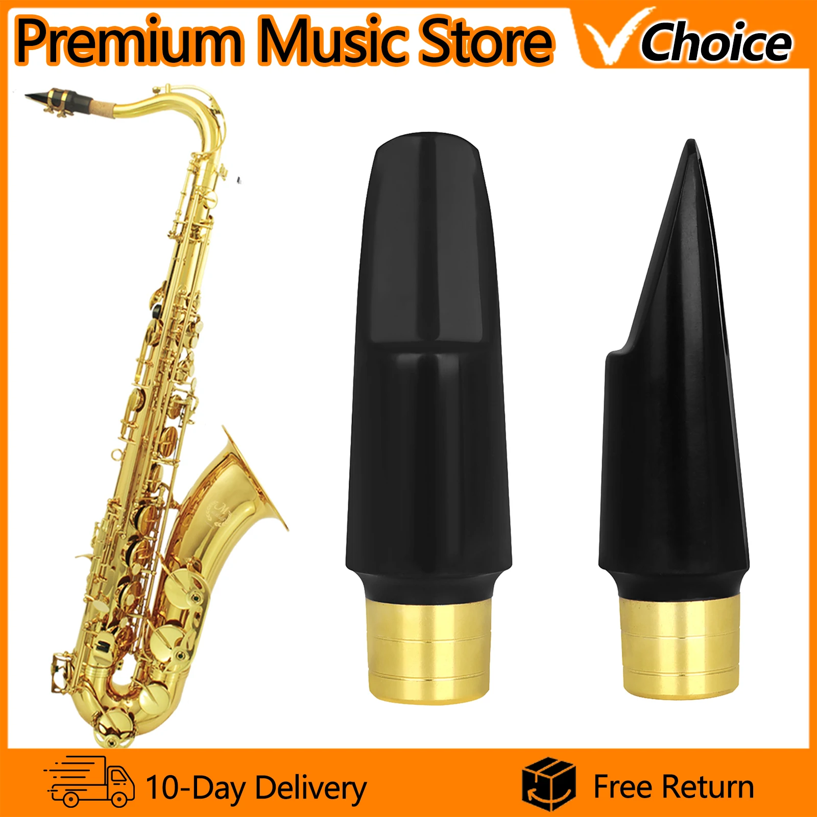Tenor Saxophone Mouthpiece Black & Gold Mouthpiece Warm Tone Metal Ring Shank Durable for Students & Jazz Players Wind Accessory