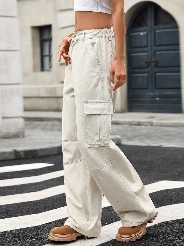 Women Denim Pant Jeans Wide Leg Long Pants Casual Loose Y2k High Waist Straight Trousers Mom Streetwear Elegant Splice Work