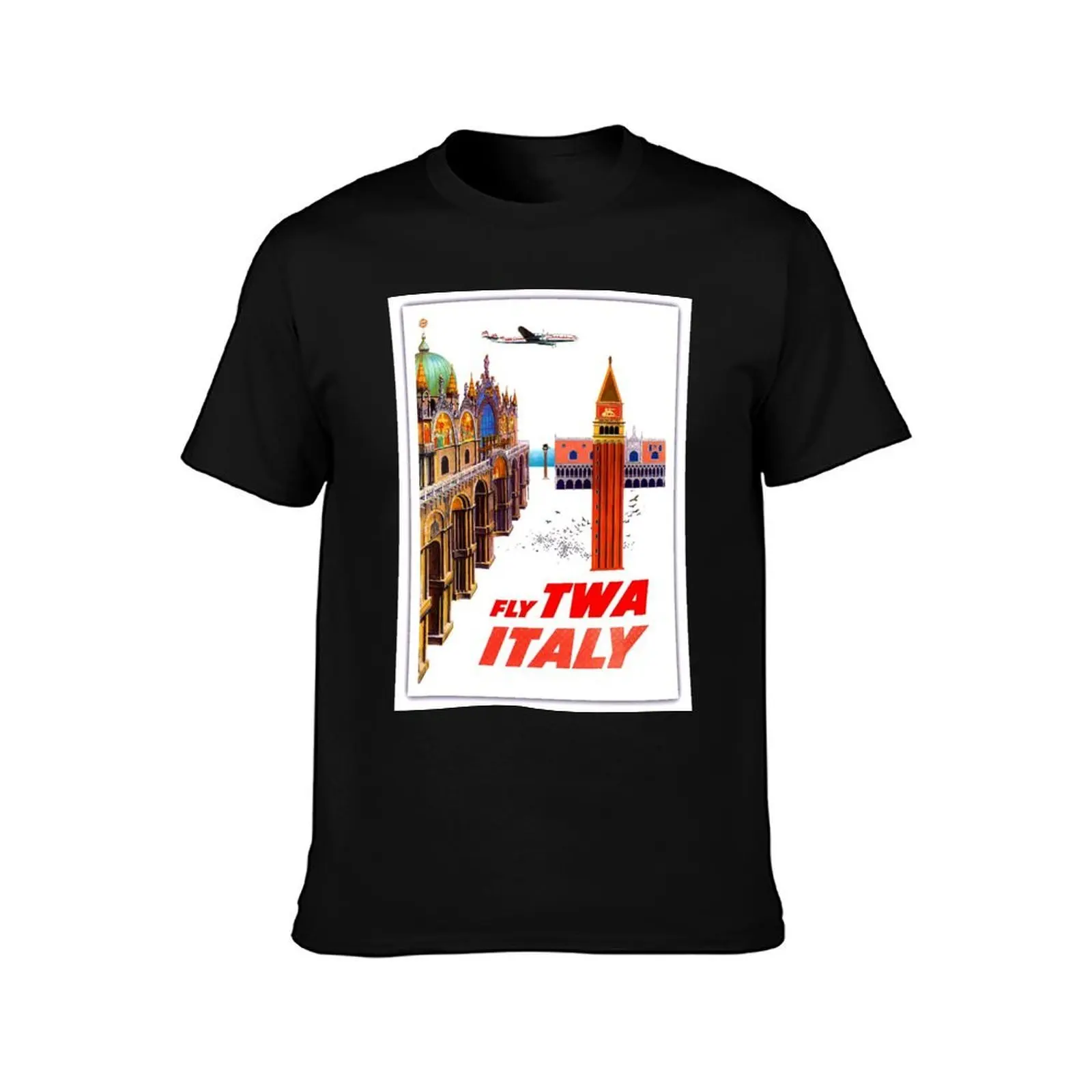 ITALY : Vintage Air Travel Airline Advertising Print T-Shirt All Weather Casual Short Sleeve T-Shirt