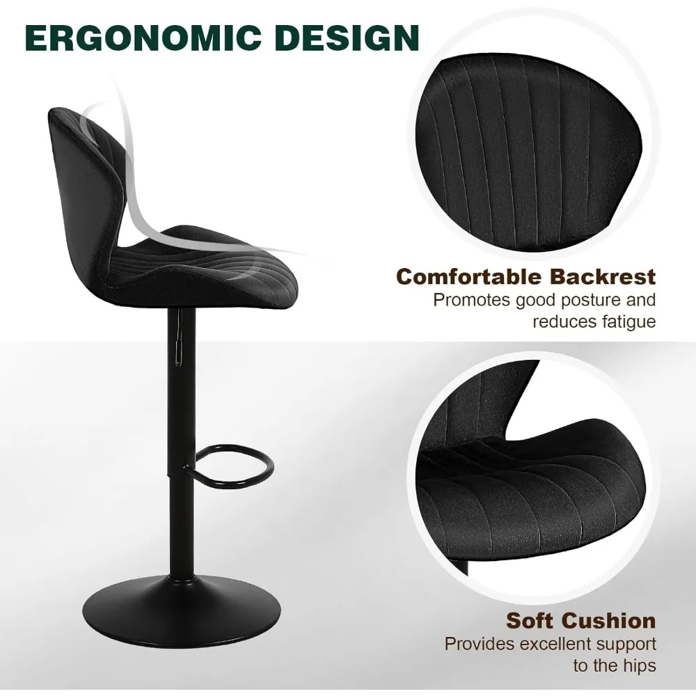 Modern Bar Stools Set of 3, Velvet Height Adjustable Swivel Barstools, Armless Kitchen Island Counter Chairs with