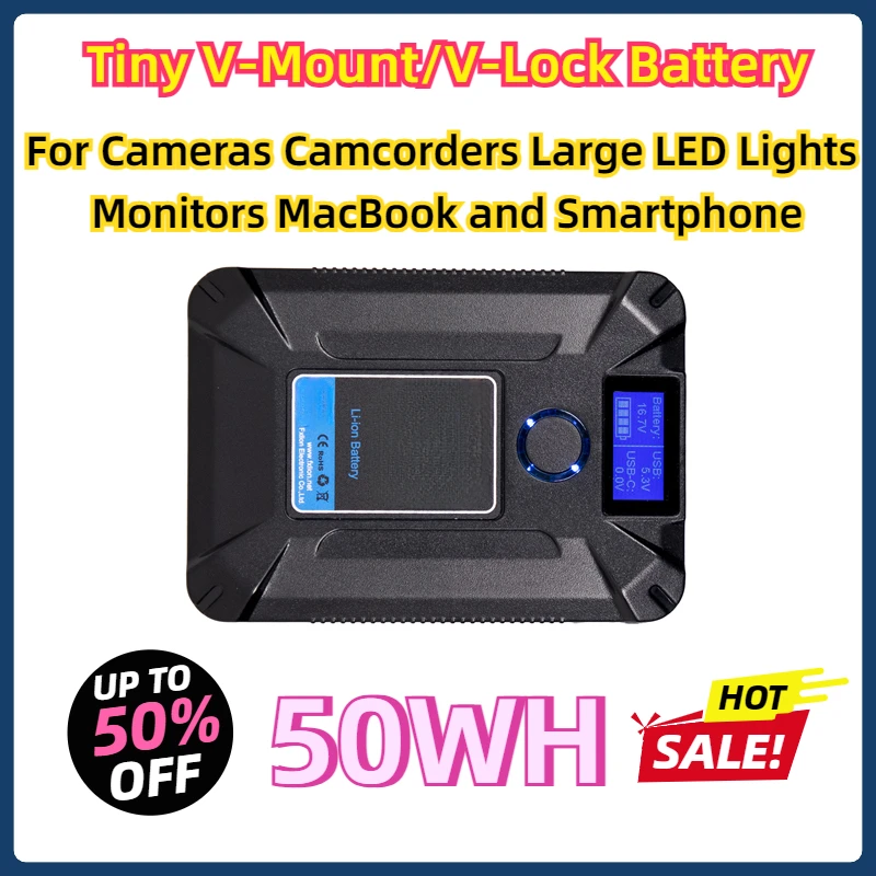 

For Cameras Camcorders Large LED Lights Monitors MacBook and Smartphone 50WH Tiny V-Mount/V-Lock Battery