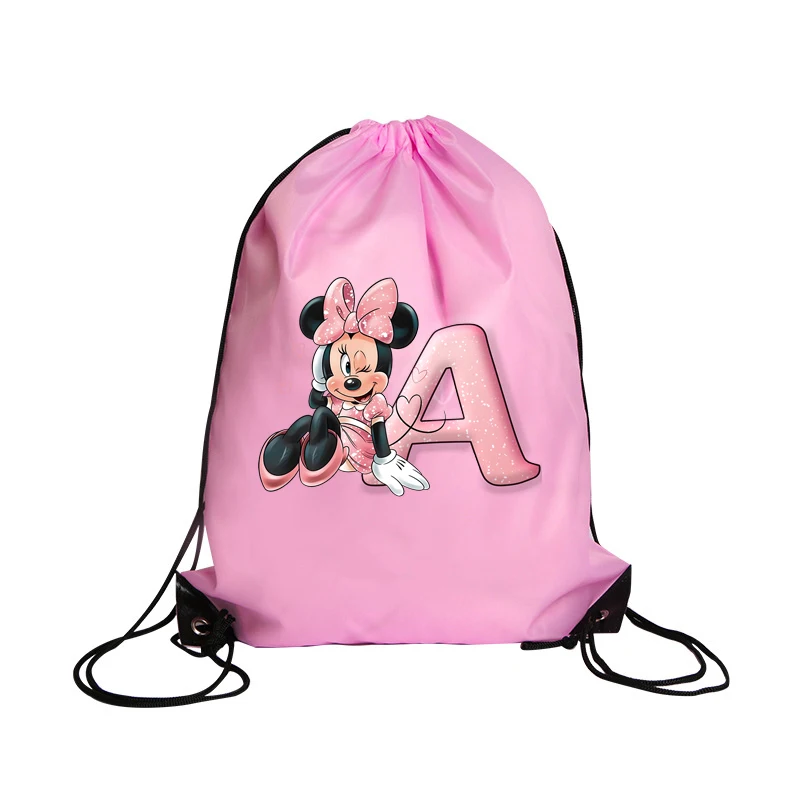 Minnie Mouse Drawstring Bag Sports Waterproof Backpack Bundle Pocket Cartoon Anime Terylene Basketball Bags Birthday Cute Gift