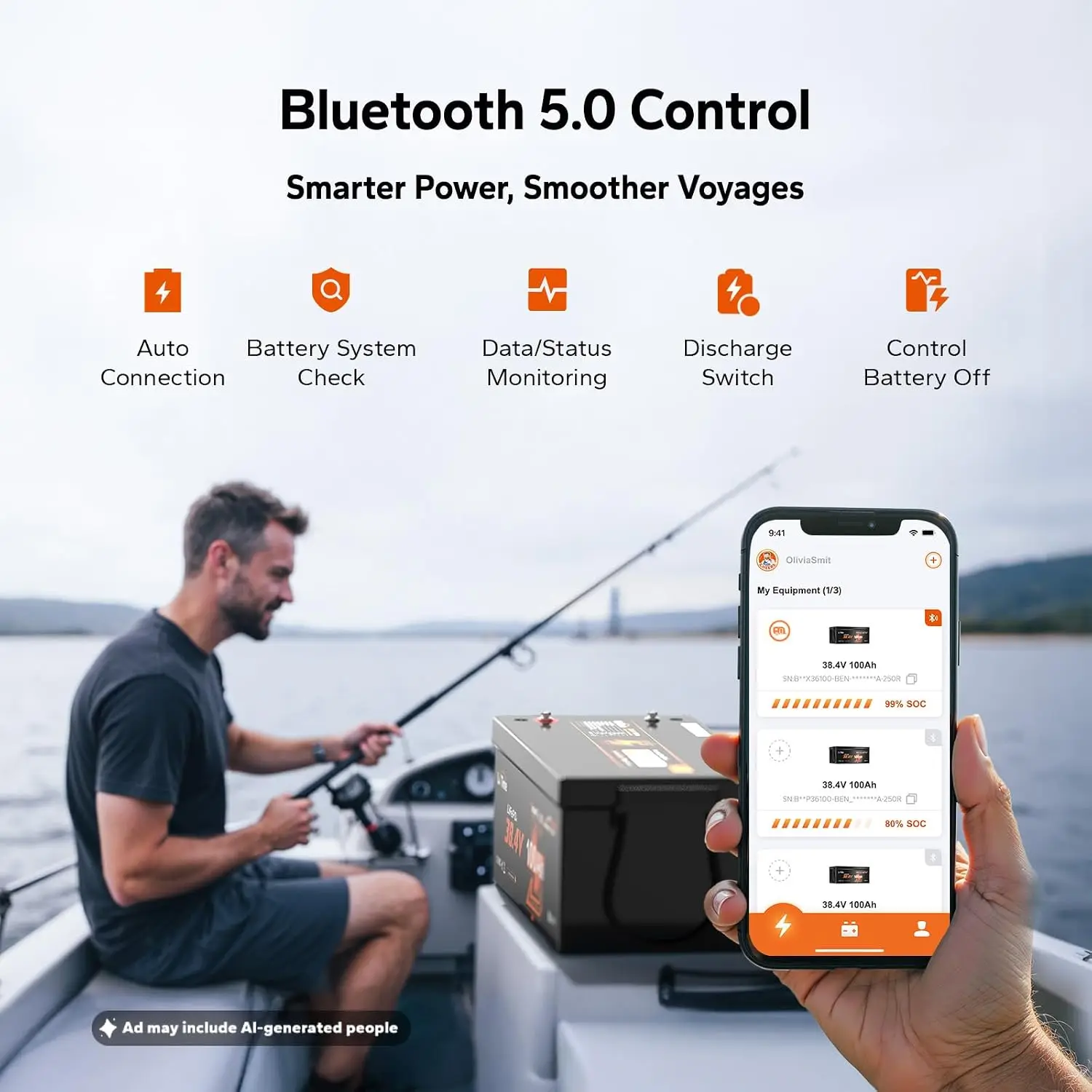 36V 100Ah OBM Lithium Battery for Trolling Motor,Marine,Boat | Bluetooth 5.0,100A BMS,Low-Temp Protection,IP65, Custom