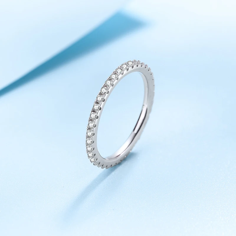 Moissanite Ring 925 Sterling Silver with White Gold Plated Lab Diamond Eternity Band Engagement Wedding Rings for Women