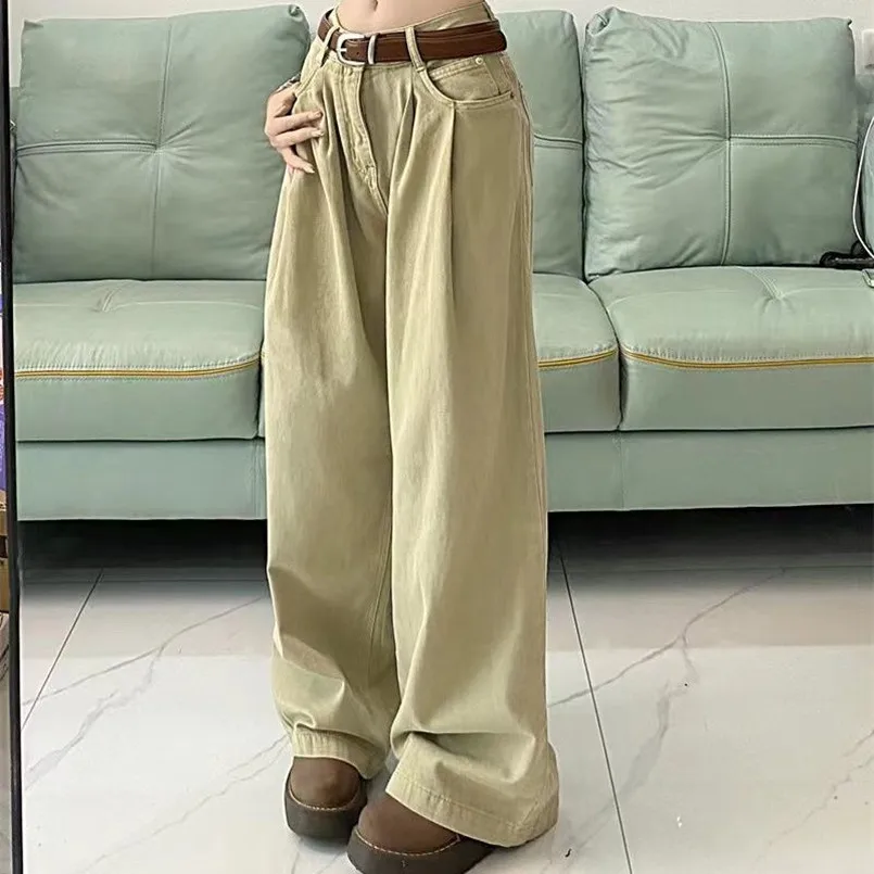 2024 Spring and Autumn New American Women's Jeans White High Waist Soft Dropped Loose Slim Wide Leg Pants