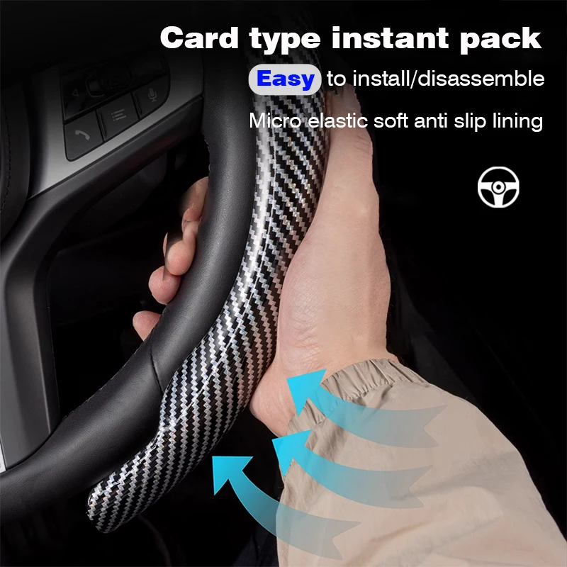 Carbon Fiber Steering Wheel Protective Cover With Car Emblem for Hyundai i40 i30 i10 ix35 ix25 Tucson Accent Elantra Santa Fe view 4