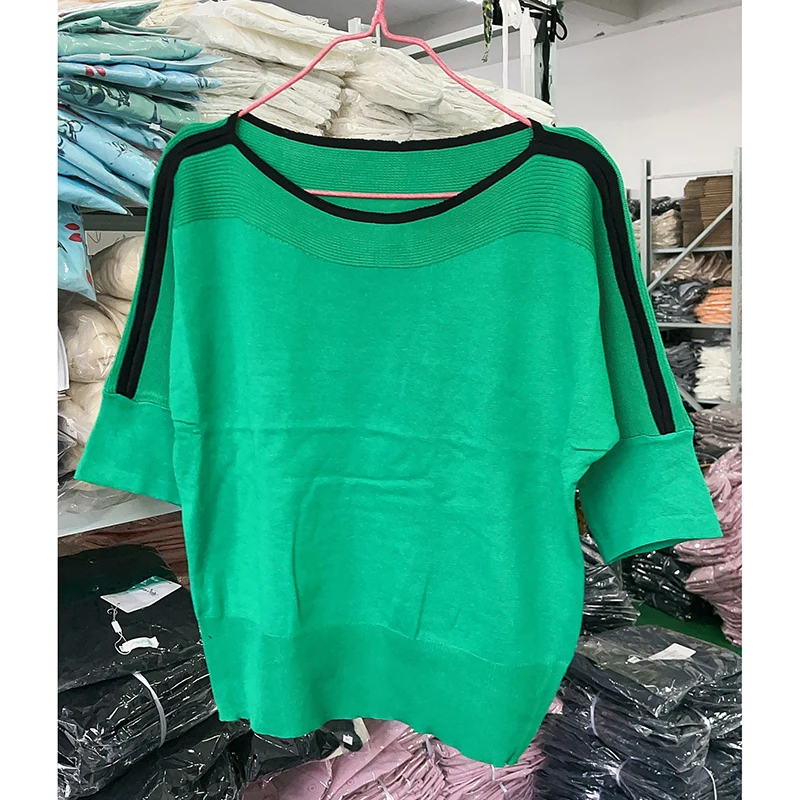 Fashion Ice Silk Knitted T-shirt Women Half Sleeve O Neck Simple Tshirts Woman Summer Woman Tops Casual Loose Lady Tees Clothes